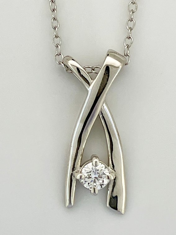 NEW 4mm round 1/4 Carat Diamond set in Rhodium over Sterling Pendant
