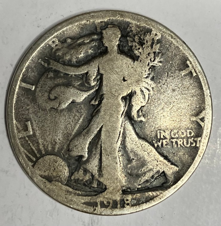 1918 S.  Walking Lady Silver Half Dollar