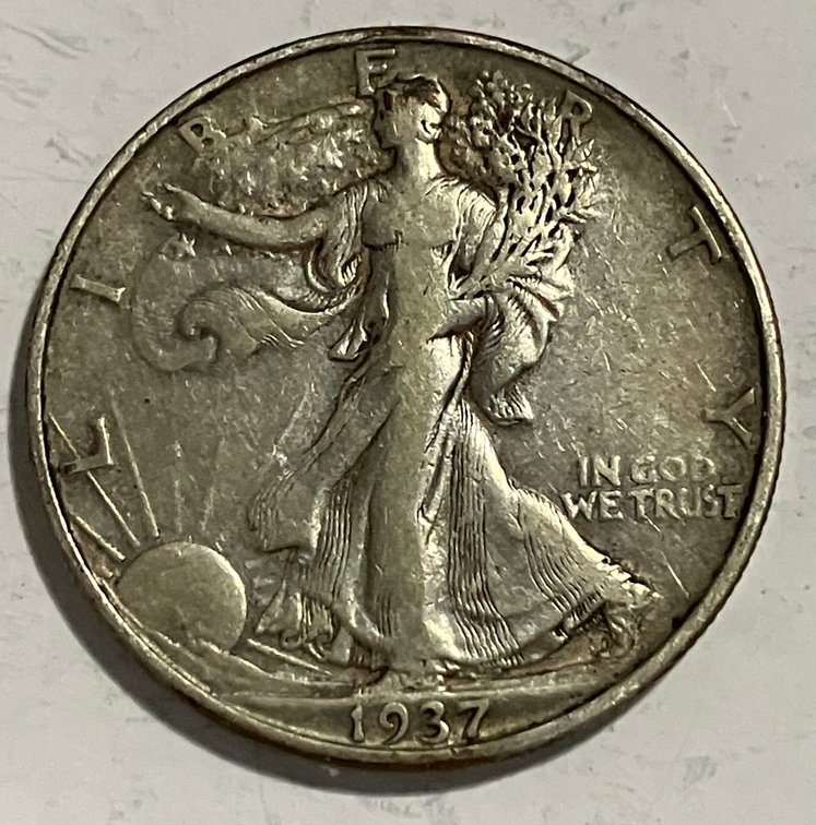1937 D.  Walking Lady Silver Half Dollar