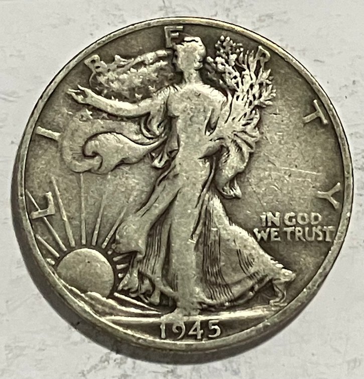 1945 D.  Walking Lady Silver Half Dollar