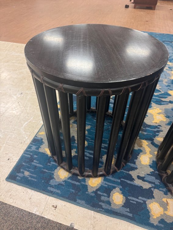 Espresso side table with leather bounds