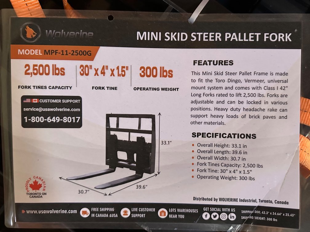 Wolverine MPF-11-2500G Mini Skid Steer Pallet Fork