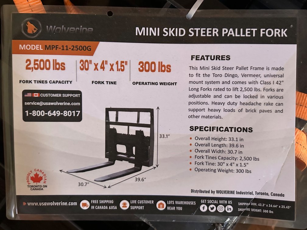 Wolverine MPF-11-2500G Mini Skid Steer Pallet Fork