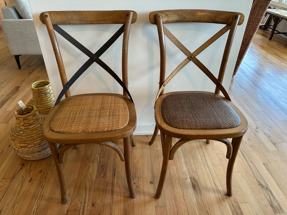 (X's 2) Wooden Cross-Back Dining Chairs with Woven Seats