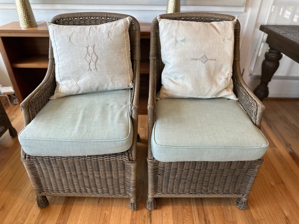 (X's 2) Wicker Dining Armchairs with Cushions