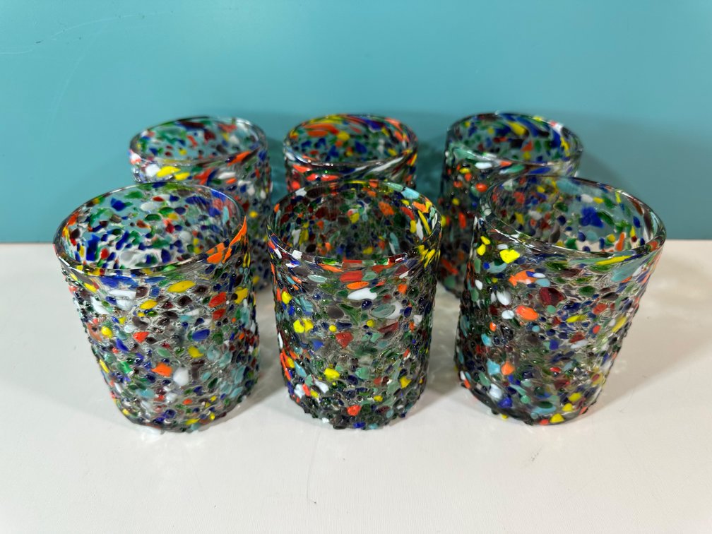 (X's 6) Hand-Blown Multicolor Confetti Glass Tumblers