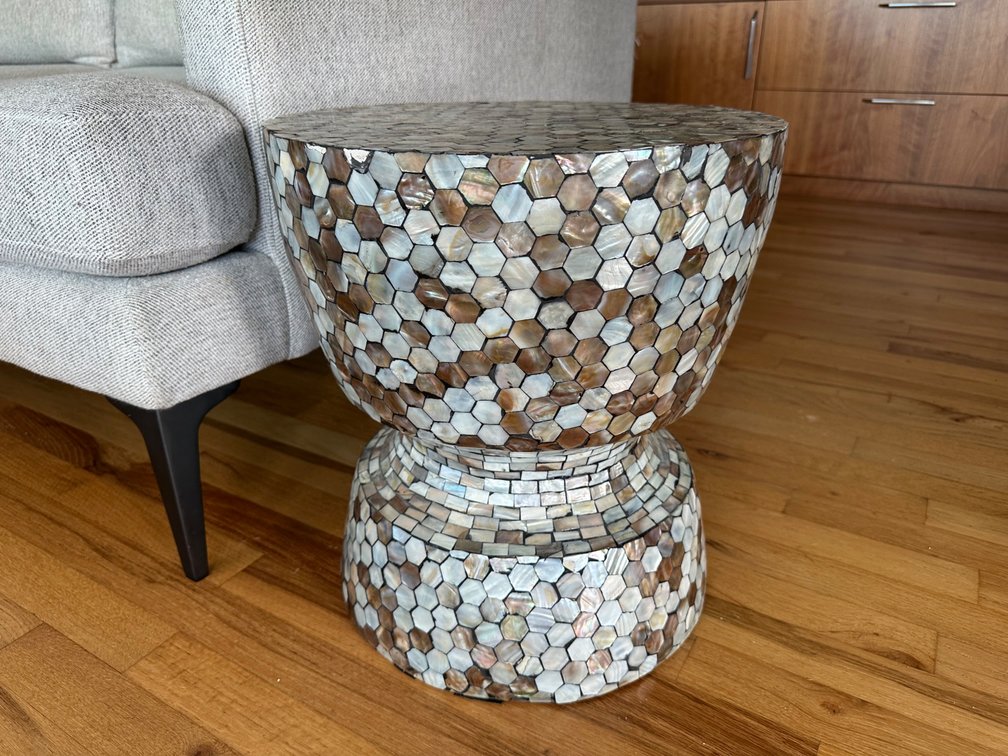 Mosaic Hexagon Accent Table with Mother of Pearl Inlay