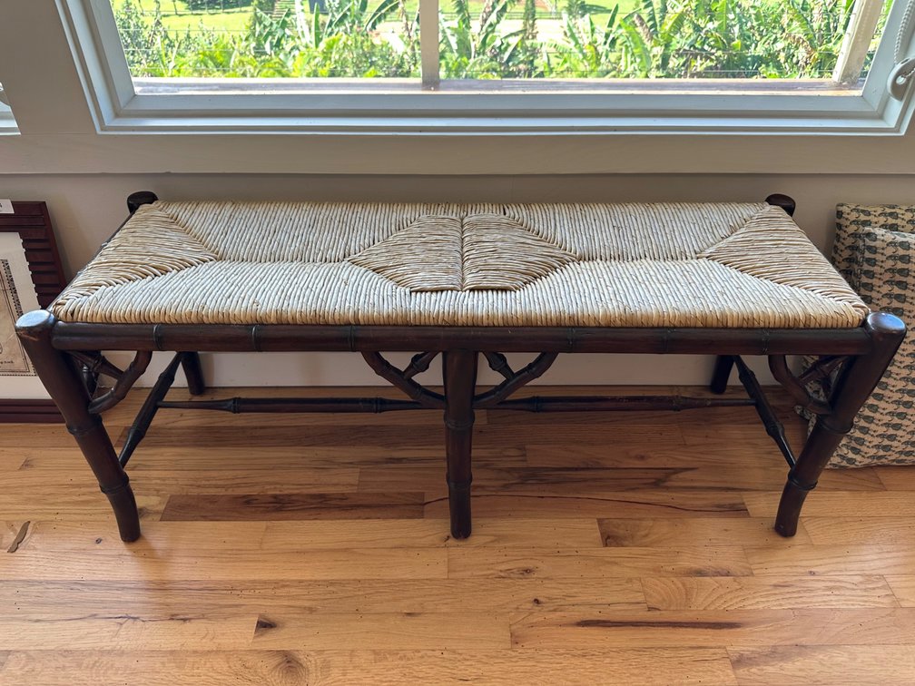 Rustic Bamboo-Style Woven Seat Bench
