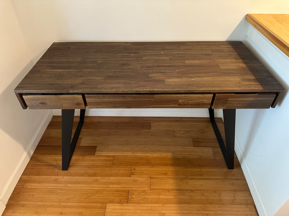 Rustic Wood Desk with Metal Legs and Drawers