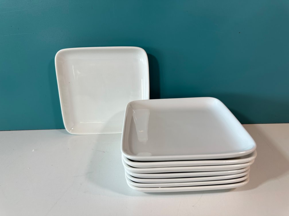 (X's 8) Maison Blanc White Porcelain 6" Modern White Square Plates