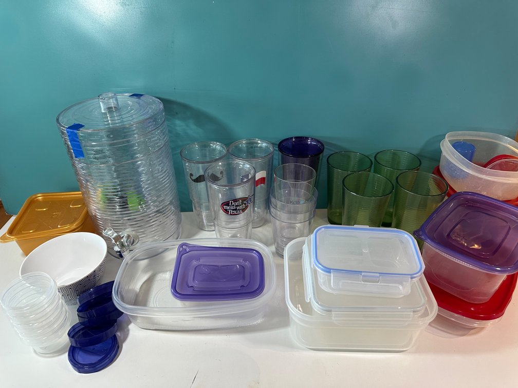 Plastic Drinkware & Food Storage Lot with Beverage Dispenser