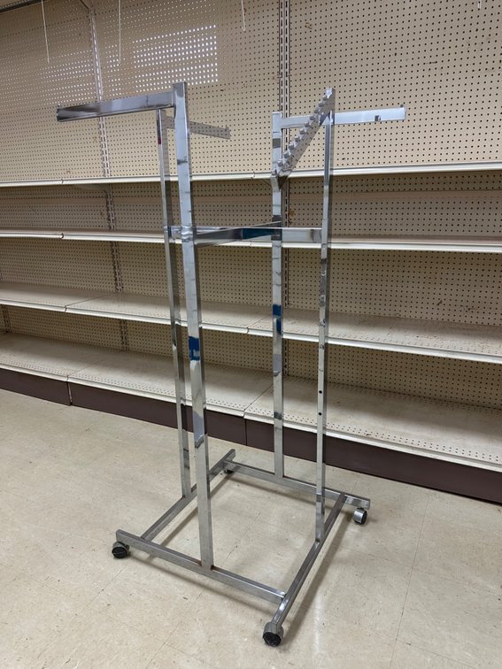 Adjustable Metal Clothing Display Rack on Wheels – Approx. 27" x 27" Base