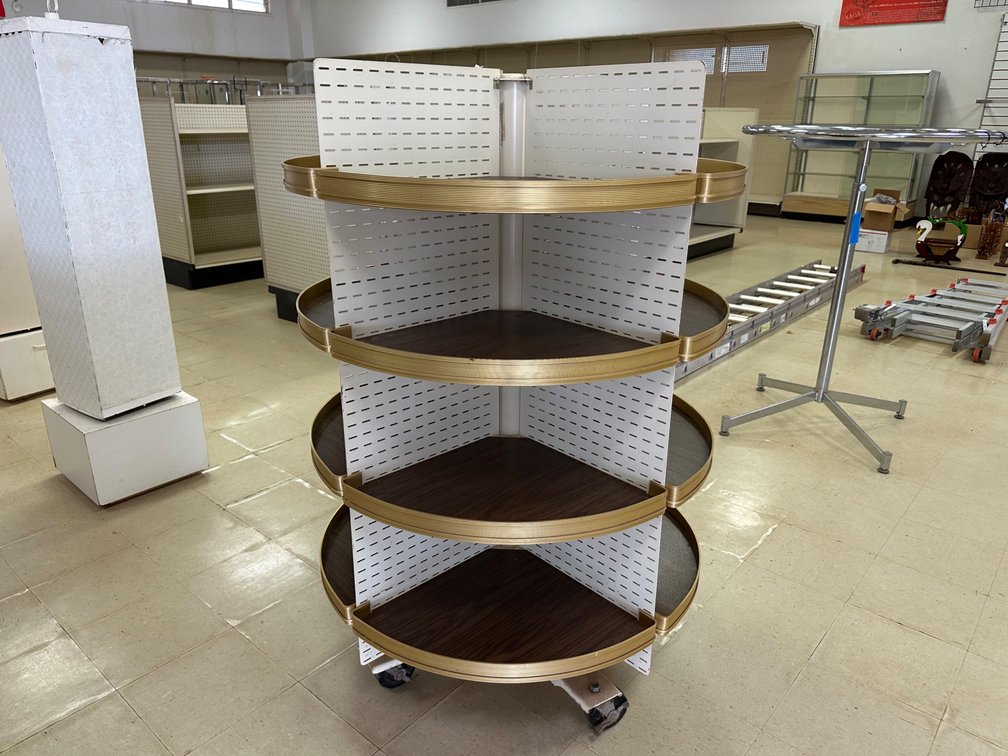 Round Four-Tier Retail Display Fixture on Wheels