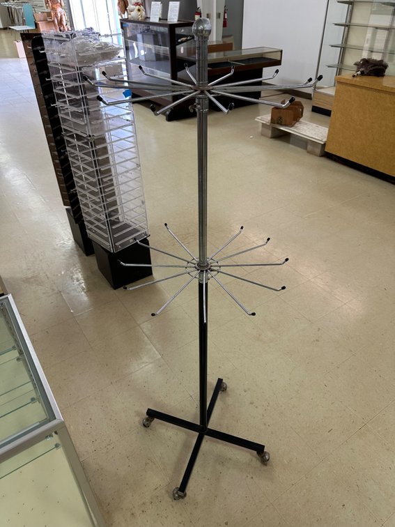 Metal Rotating Display Rack with Double Tiers and Wheeled Base