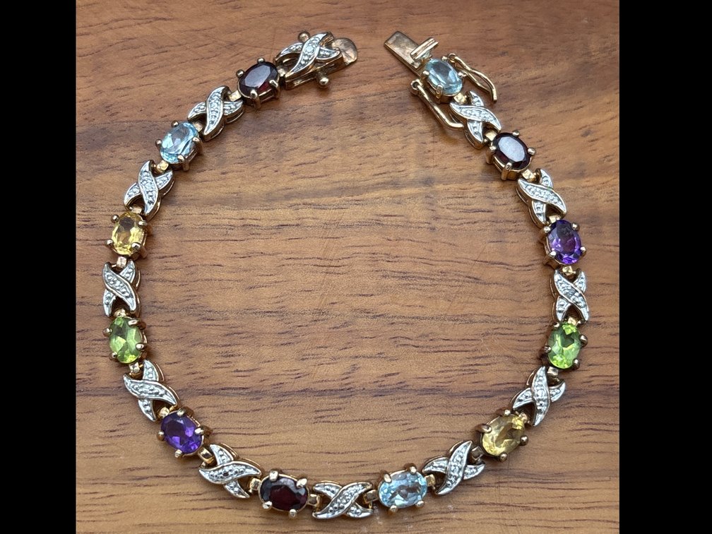 Multi Semi Precious Gemstone Tennis Bracelet 