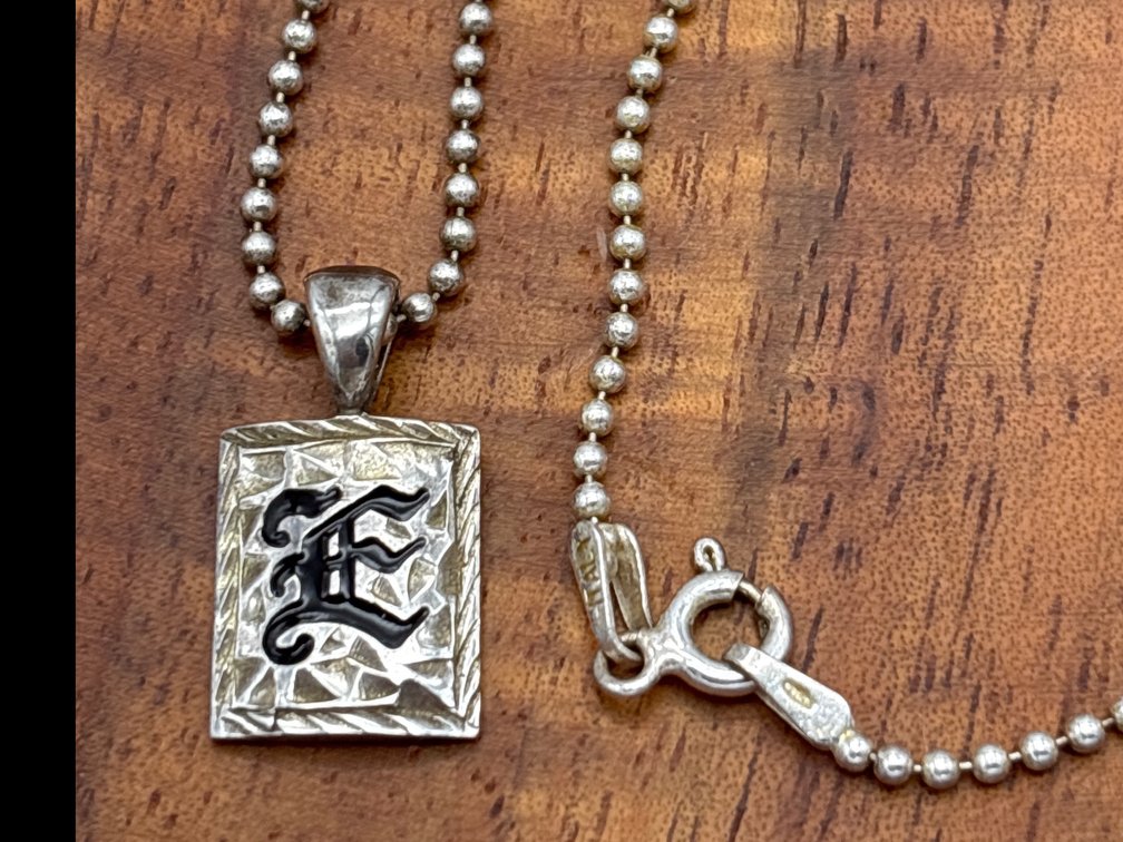 Sterling Silver Letter E Pendant on Silver Ball Chain
