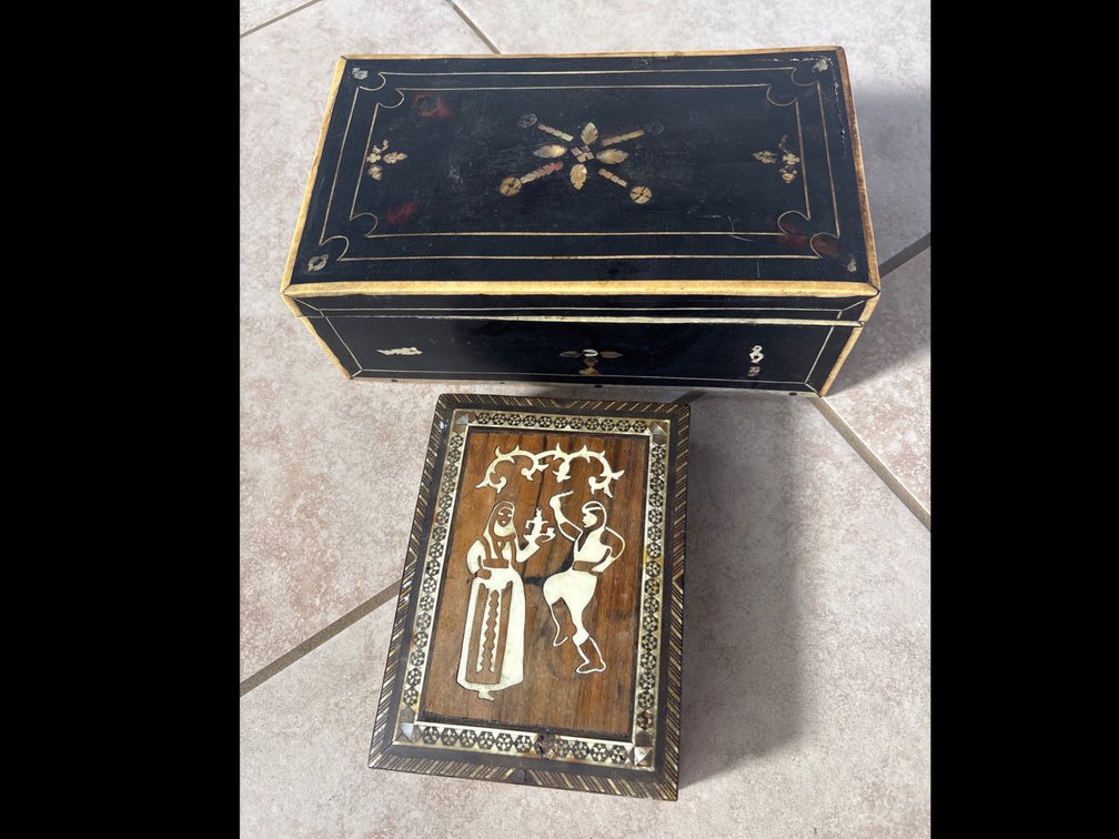 2 Wooden Inlay Keepsake Boxes