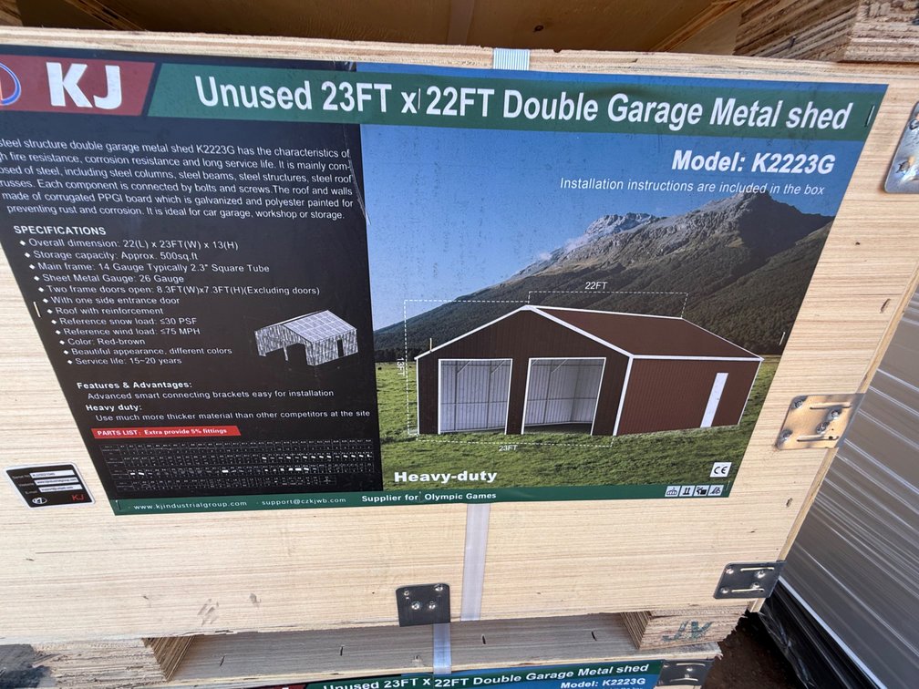 KJ 23ft x 22ft Double Garage Metal Shed – Model K2223G Heavy-Duty Galvanized Steel Building