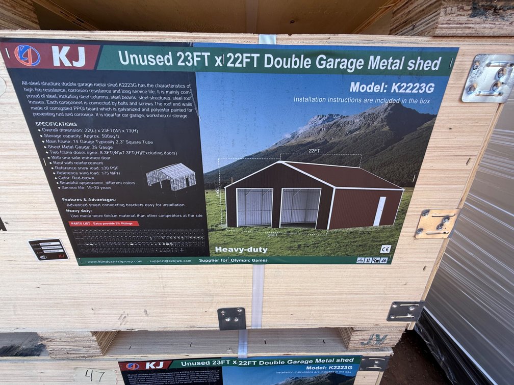 KJ 23ft x 22ft Double Garage Metal Shed – Model K2223G Heavy-Duty Galvanized Steel Building