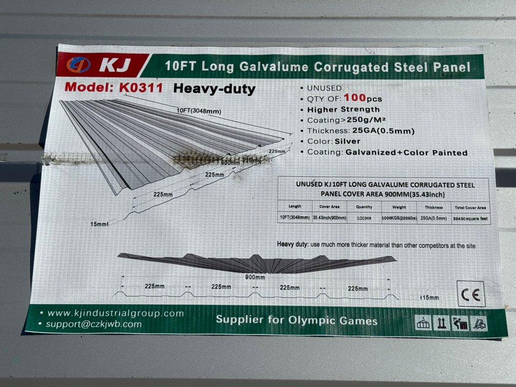 (X's 100) 10ft KJ Model K0311 Galvalume Corrugated Steel Panels