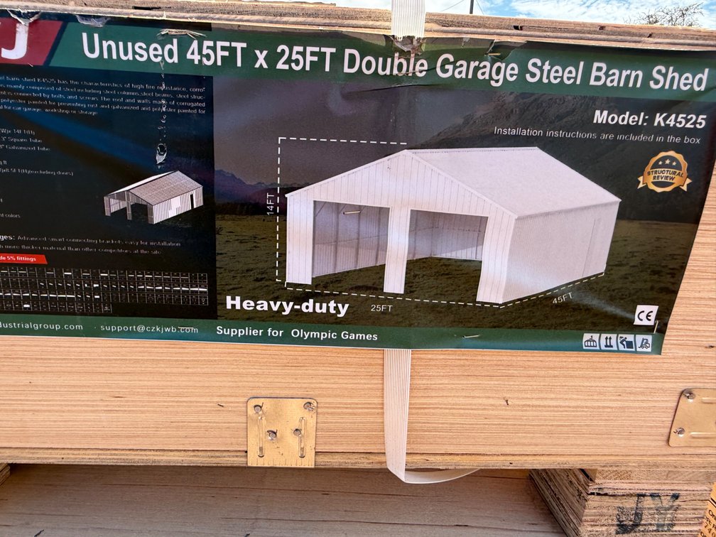 KJ 45ft x 25ft Double Garage Steel Barn Shed – Model K4525 Heavy-Duty Metal Building