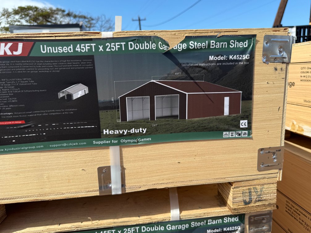KJ 45ft x 25ft Double Garage Steel Barn Shed – Model K4525G Heavy-Duty Galvanized Metal Building  Description: