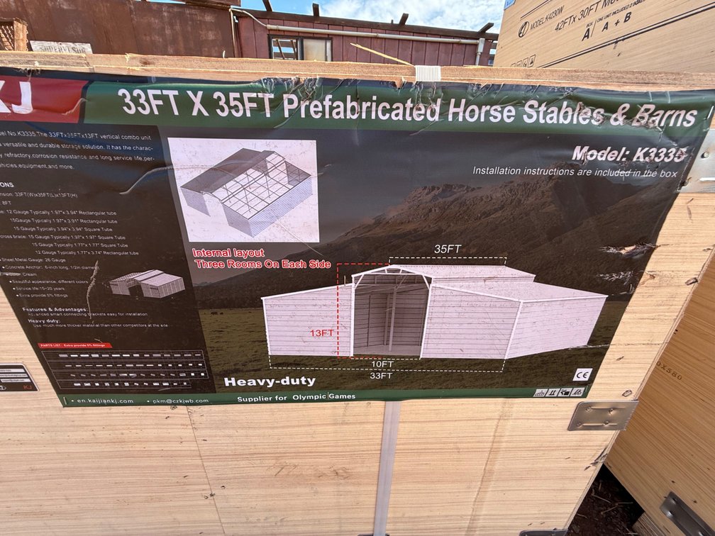 KJ 33ft x 35ft Prefabricated Horse Stables & Barn – Model K3335 Heavy-Duty Steel Structure