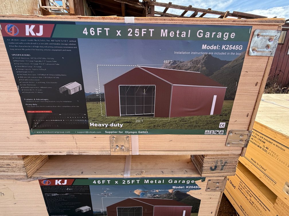 KJ 46ft x 25ft Metal Garage – Model K2545G Heavy-Duty Galvanized Steel Building