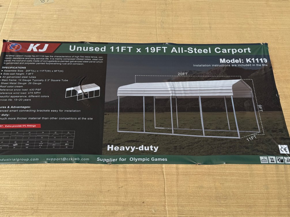 KJ 11ft x 19ft All-Steel Carport – Model K1119 Heavy-Duty Metal Shelter