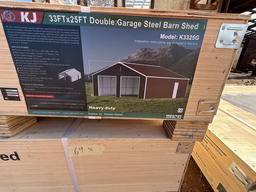 KJ 33ft x 25ft Double Garage Steel Barn Shed – Model K3325G Heavy-Duty Galvanized Metal Building