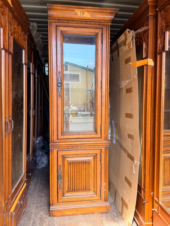 Tall Narrow Wood Cabinet with Glass Door