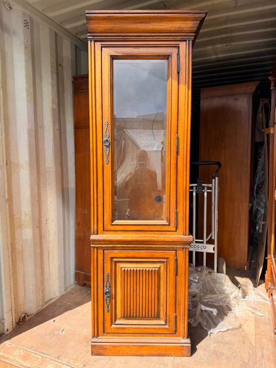 Tall Narrow Wood Cabinet with Glass Door