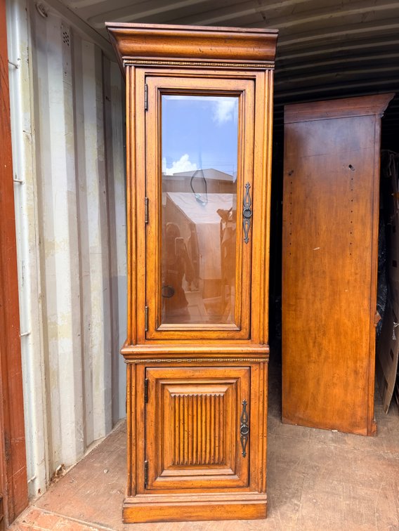 Tall Narrow Wood Cabinet with Glass Door