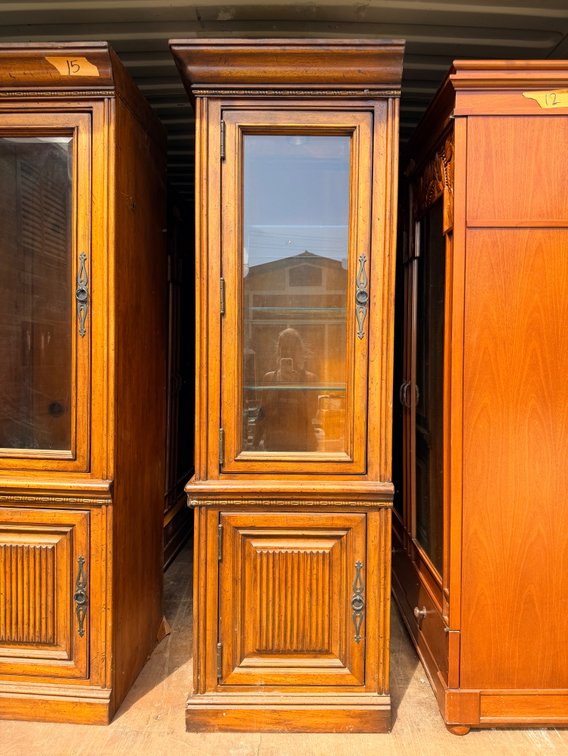 Tall Narrow Wood Cabinet with Glass Door