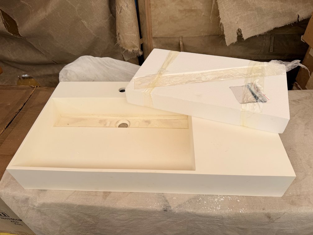 Rectangular Solid-Surface Vanity Sink- Damaged - Cracked