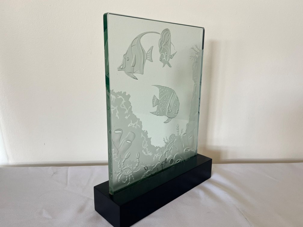 Etched  Art Glass Panel, Tropical Reef