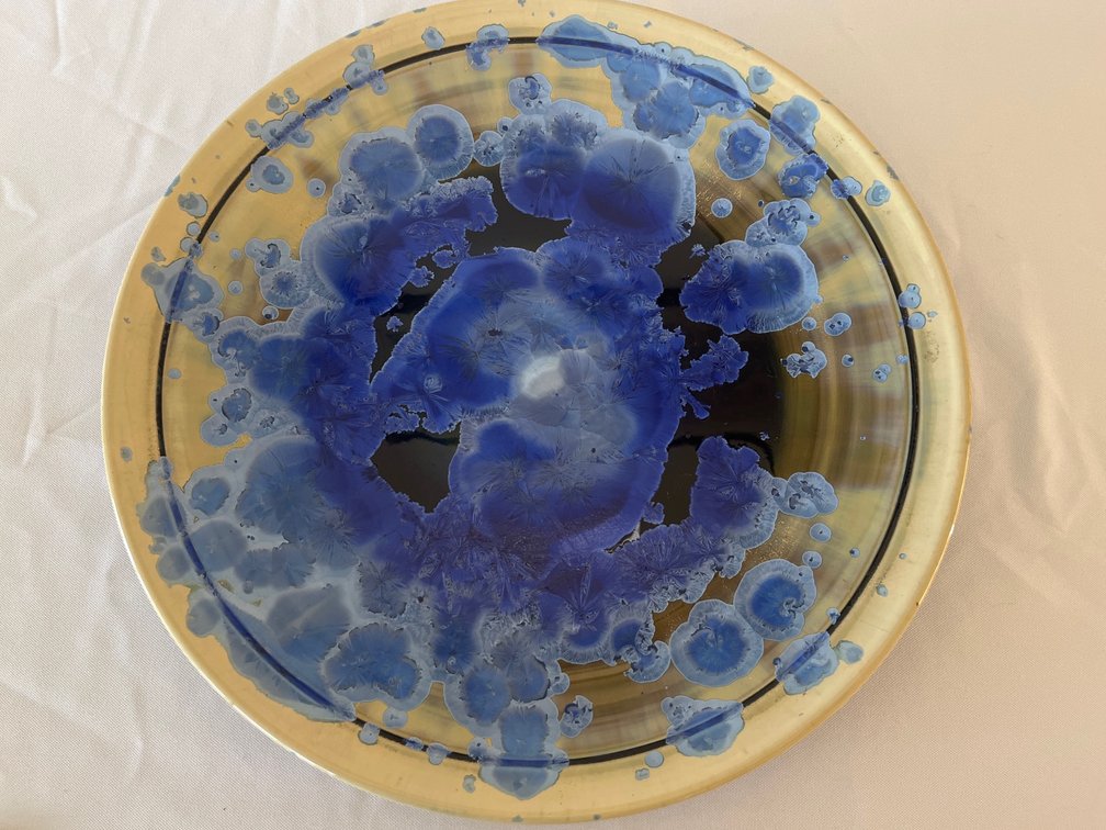 Large Crystalline Glazed Pottery Platter, Artist Signed