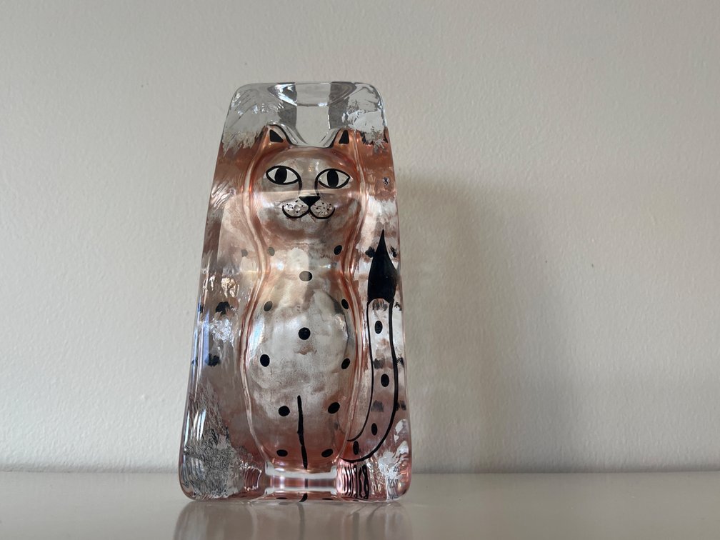 Renate Stock Paulsson Glass Cat Sculpture, Signed