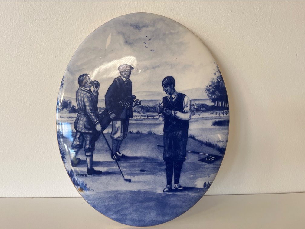 Porcelain Golfing Collectible Plaque, "One Down, Two to Go"