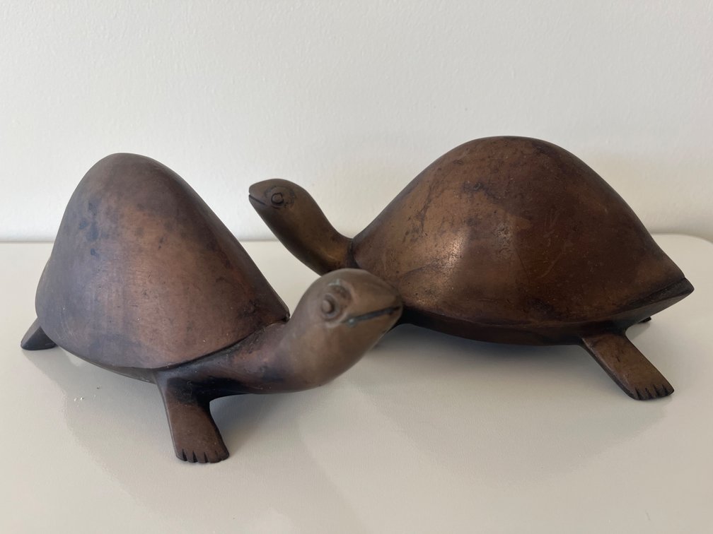 Brass Turtle Sculptures, Pair