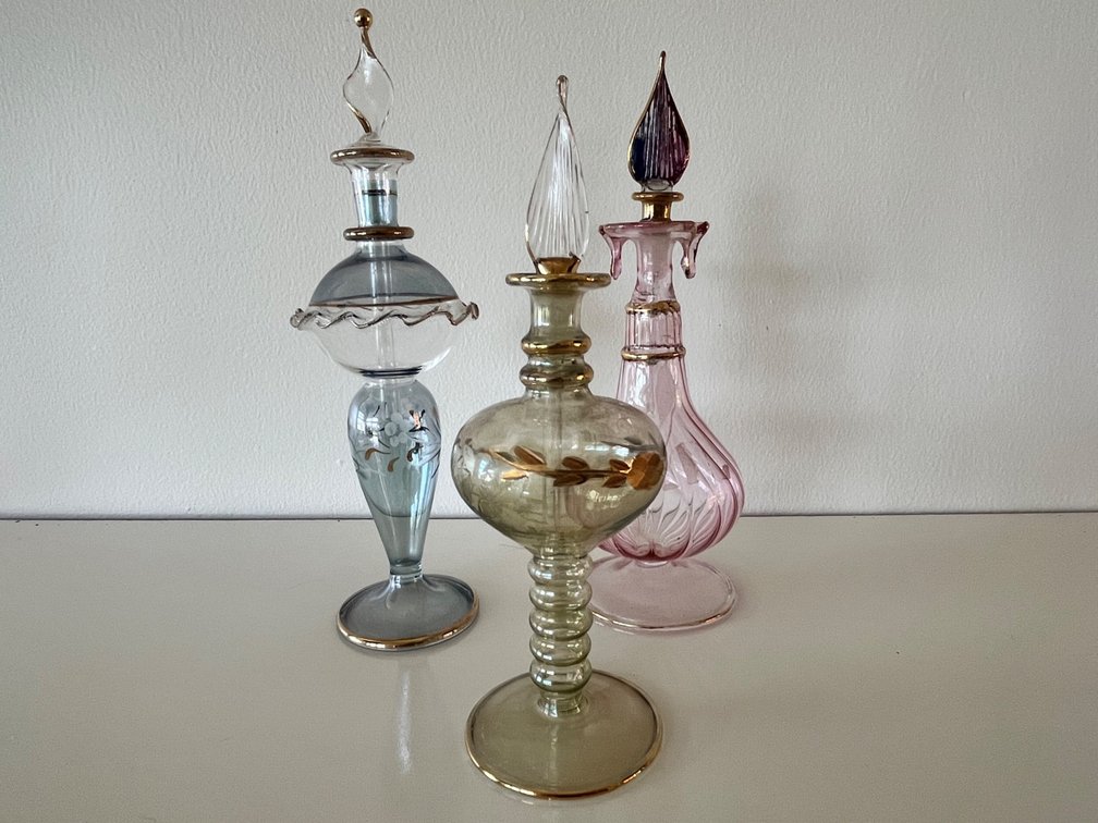 Egyptian Blown Glass Perfume Bottles, Set of 3