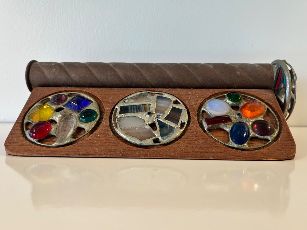 Brass Art Glass Kaleidoscope with Wooden Stand