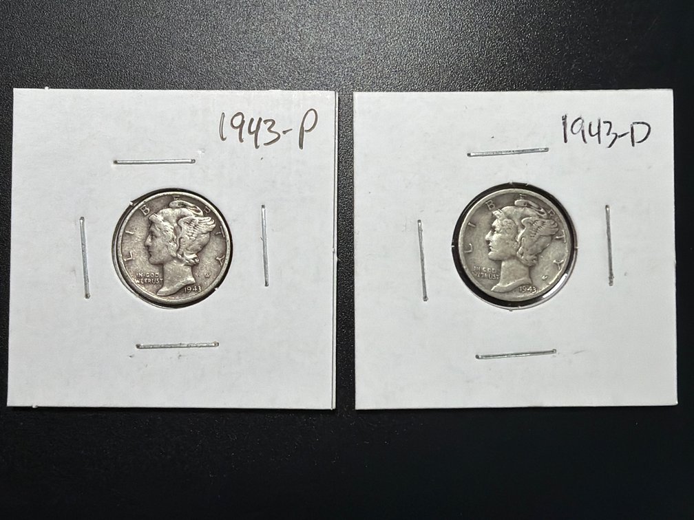 (X's 2) 1943 P and D Mercury Dimes 