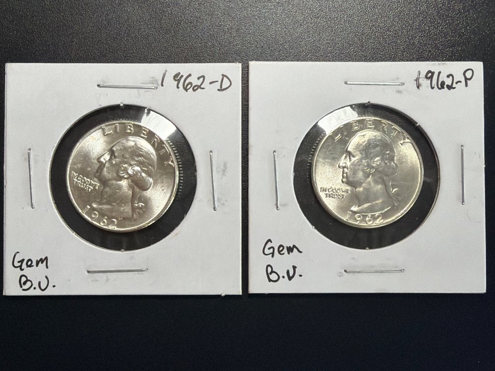 (X's 2)  1962 P and D 90% Silver Washington Quarters