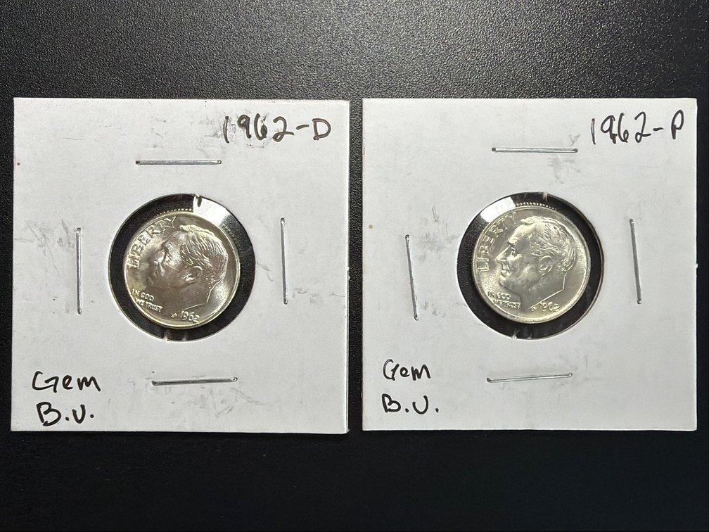 (X's 2) 1962 P and D 90% Silver Roosevelt Dimes