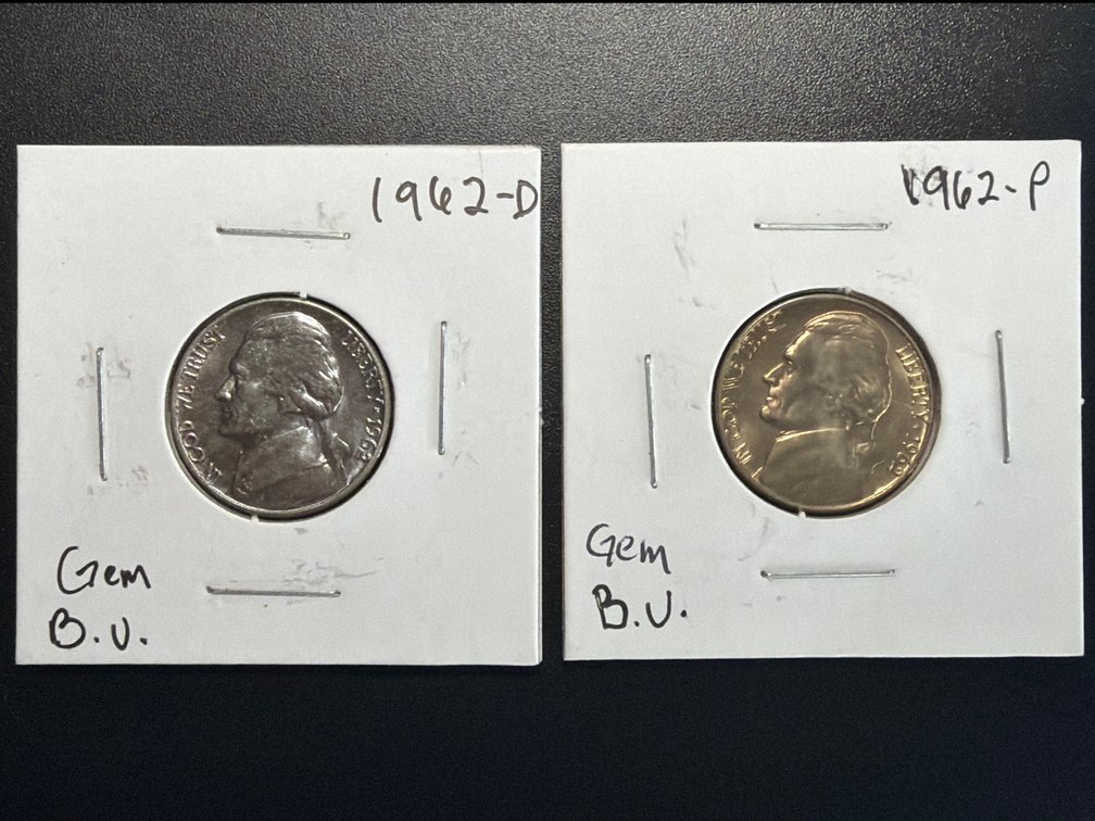 (X's 2) 1962 P and D Jefferson Nickels