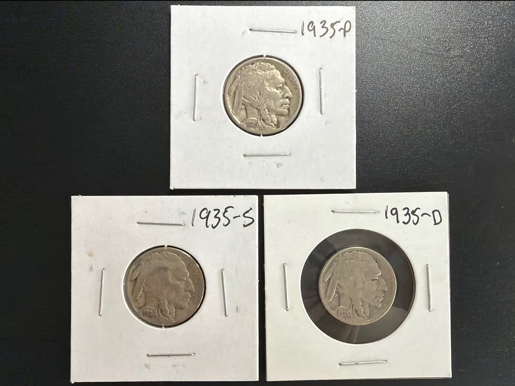 (X's 3) 1935 P, D and S Buffalo Nickels