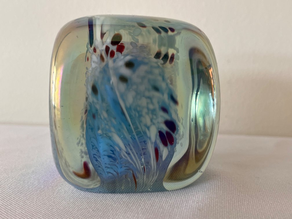 The Glass Eye Studio Signed Cubic Art Glass Paperweight