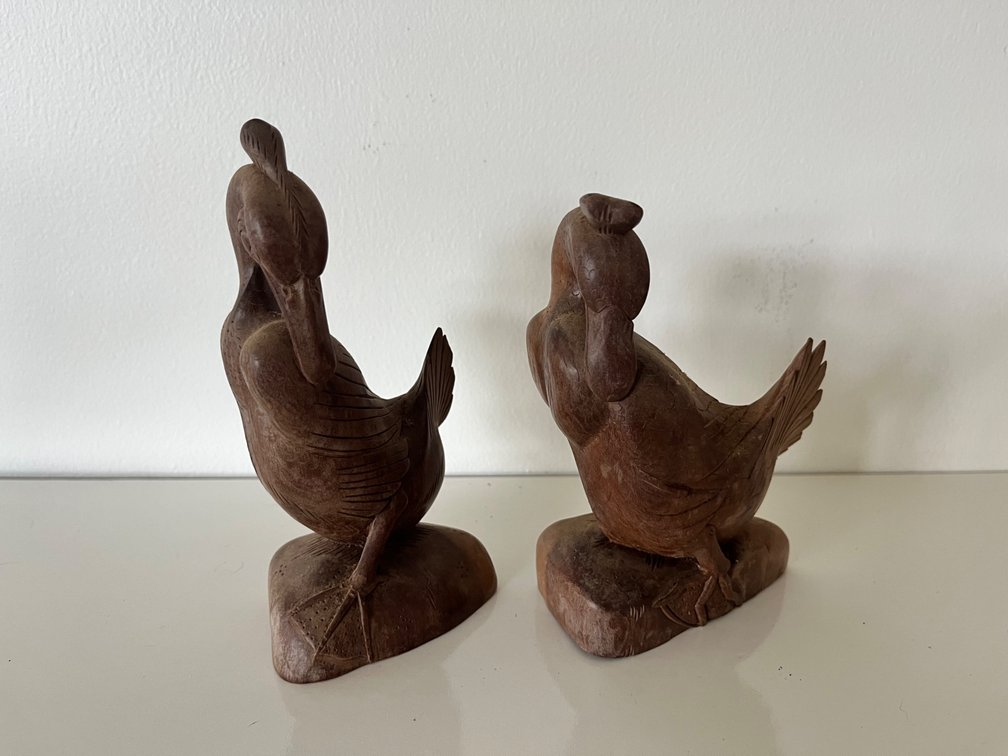 Pair of Vintage Carved Wooden Ducks