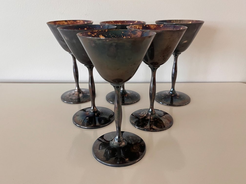 Silver-Plated Wine Goblets, Set of.6, Lot #1